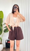 Müslin Önden Bağlamalı Kısa Model Toptan Bej Kimono Bebe Mavi