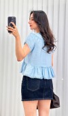 Dantel Detaylı Bağlamalı Toptan Bebe Mavisi Bluz Bebe Mavi
