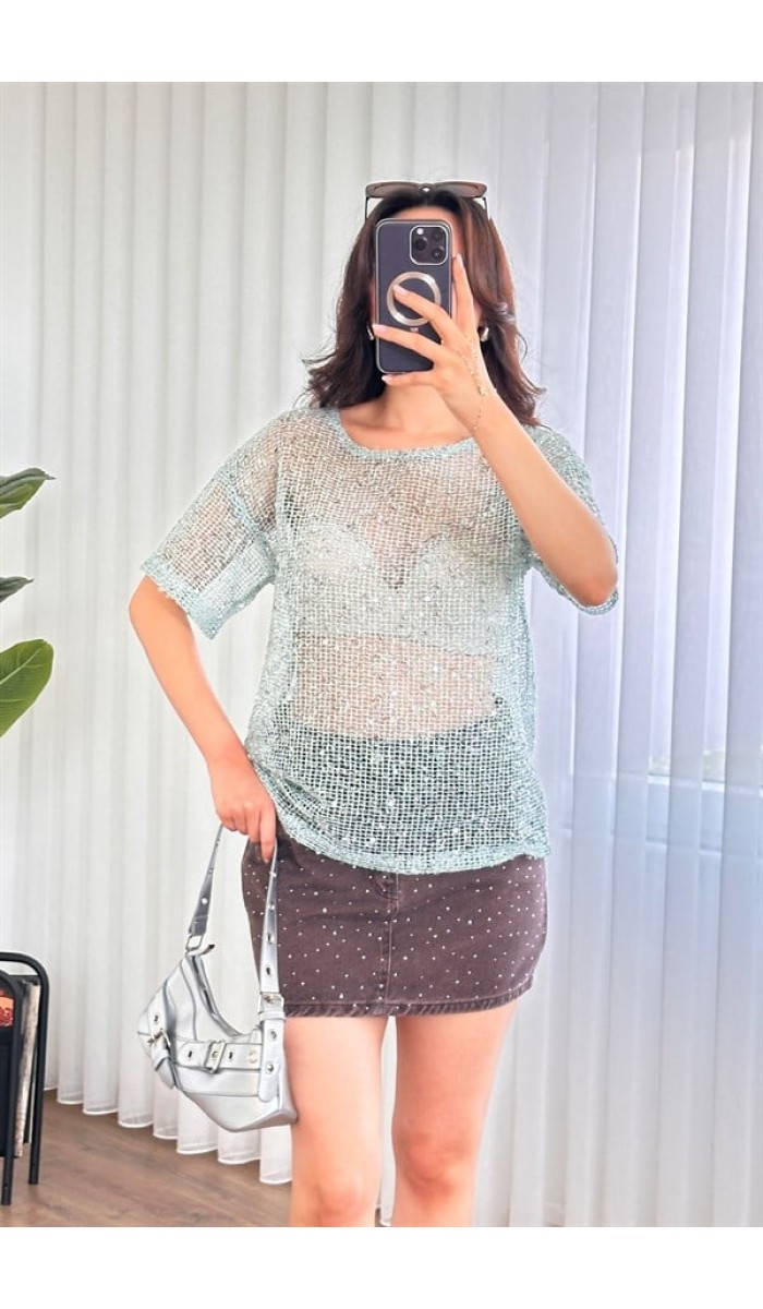 Pul Payet Geçişli Toptan Mint Bluz Mint Yeşili