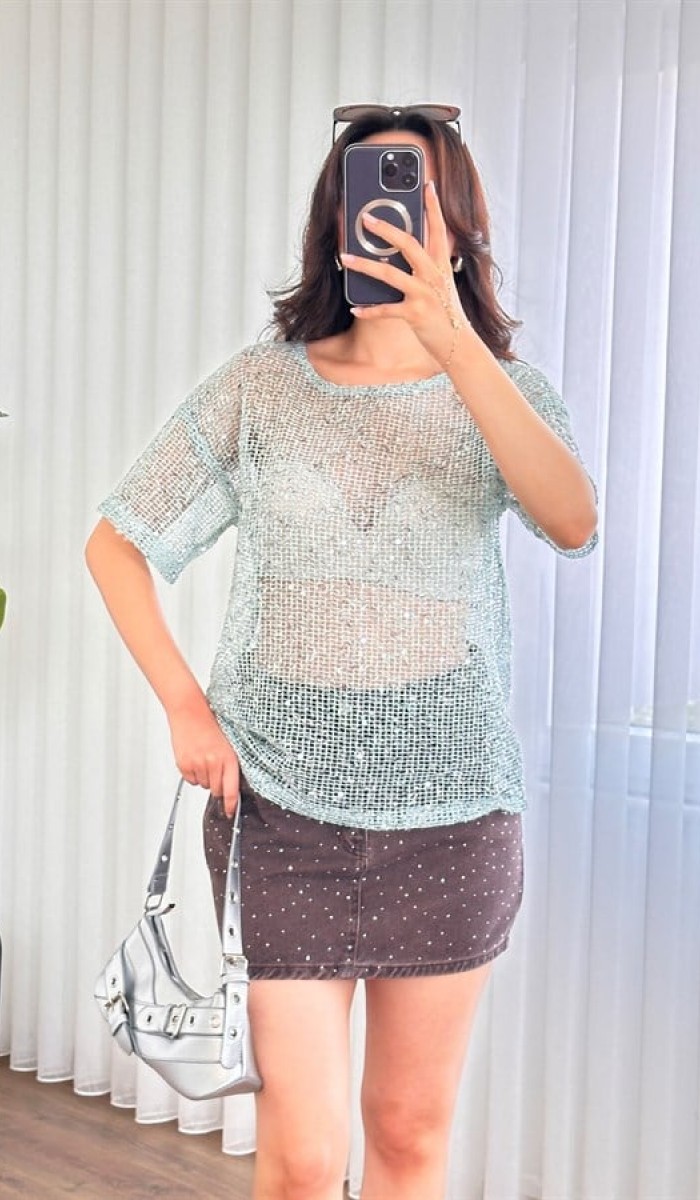 Pul Payet Geçişli Toptan Mint Bluz Mint Yeşili