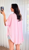 Kısa Kol Basic Kimono Toptan Pembe Bluz Pembe