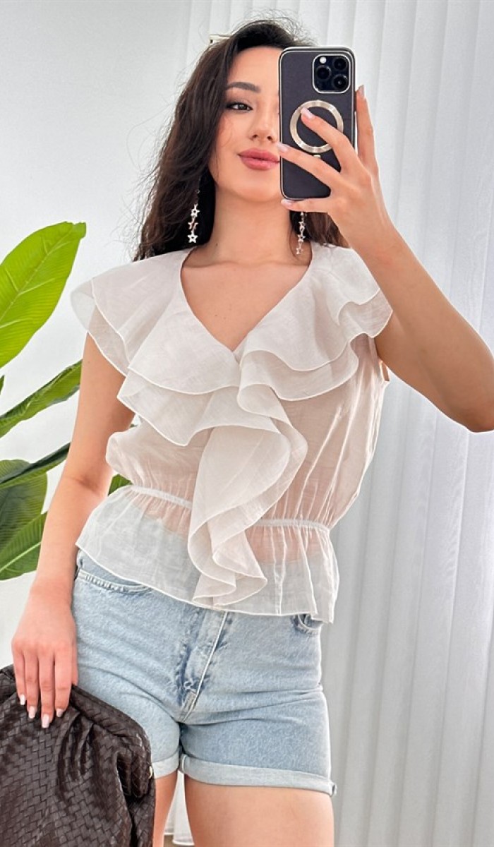 Fırfırlı Beli Lastikli Toptan Taş Bluz Taş