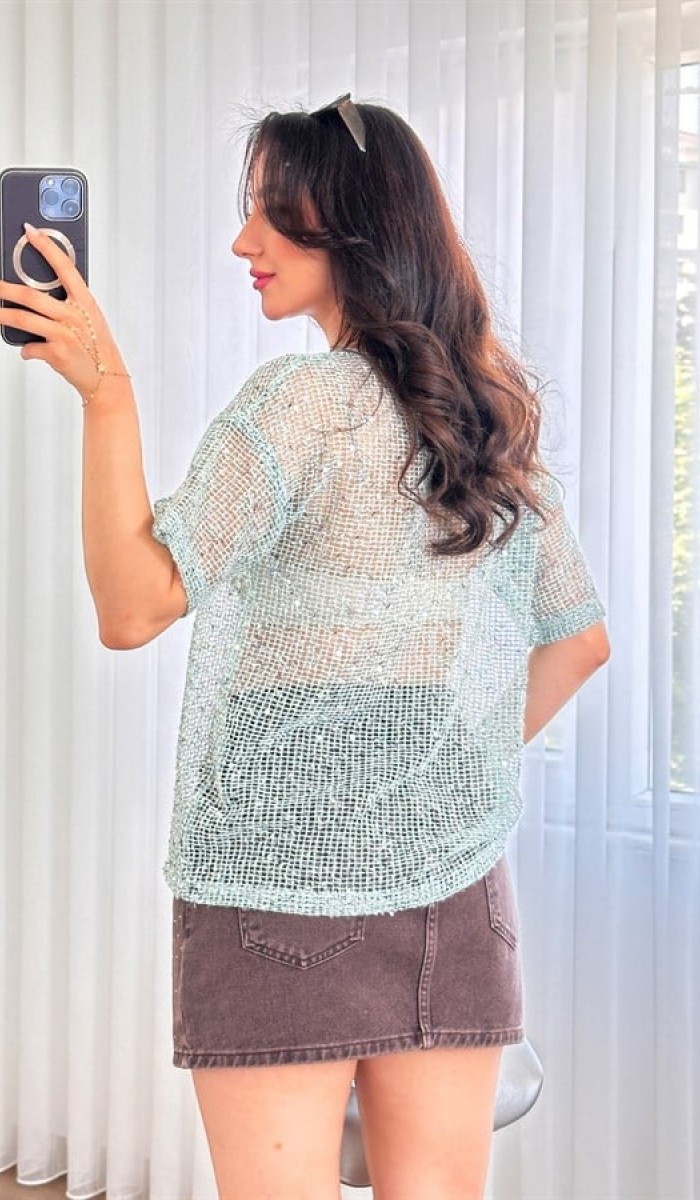 Pul Payet Geçişli Toptan Mint Bluz Mint Yeşili