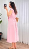 Yaka Fırfırlı Toptan Pembe Uzun Elbise Pembe Yaka Fırfırlı Toptan Pembe Uzun Elbise Pembe