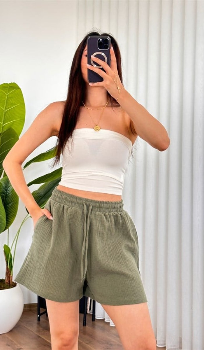 Müslin Cepli Kısa Model Toptan Haki Şort Haki Müslin Cepli Kısa Model Toptan Haki Şort Haki
