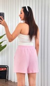 Müslin Cepli Kısa Model Toptan Pembe Şort Pembe