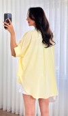Kısa Kol Basic Kimono Toptan Sarı Bluz Sarı