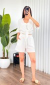 Müslin Önden Bağlamalı Kısa Model Toptan Beyaz Kimono Beyaz