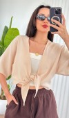 Müslin Önden Bağlamalı Kısa Model Toptan Bej Kimono Bebe Mavi
