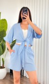 Müslin Önden Bağlamalı Kısa Model Toptan Bebe Mavisi Kimono Bebe Mavi