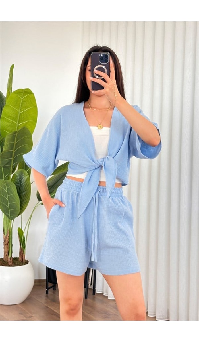 Müslin Önden Bağlamalı Kısa Model Toptan Bebe Mavisi Kimono Bebe Mavi Müslin Önden Bağlamalı Kısa Model Toptan Bebe Mavisi Kimono Bebe Mavi