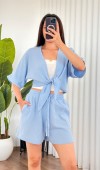 Müslin Önden Bağlamalı Kısa Model Toptan Bebe Mavisi Kimono Bebe Mavi