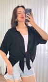 Kısa Kol Basic Kimono Toptan Siyah Bluz Siyah