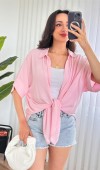 Kısa Kol Basic Kimono Toptan Pembe Bluz Pembe