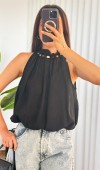 Yakası Boncuklu Balon Model Toptan Siyah Bluz Sarı