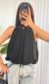 Yakası Boncuklu Balon Model Toptan Siyah Bluz Sarı