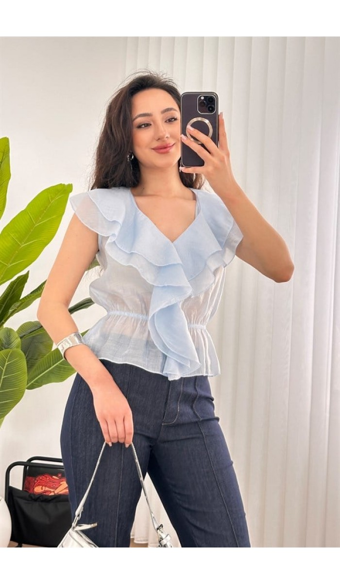 Fırfırlı Beli Lastikli Toptan Bebe Mavisi Bluz Bebe Mavi Fırfırlı Beli Lastikli Toptan Bebe Mavisi Bluz Bebe Mavi