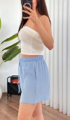 Müslin Cepli Kısa Model Toptan Bebe Mavisi Şort Bebe Mavi
