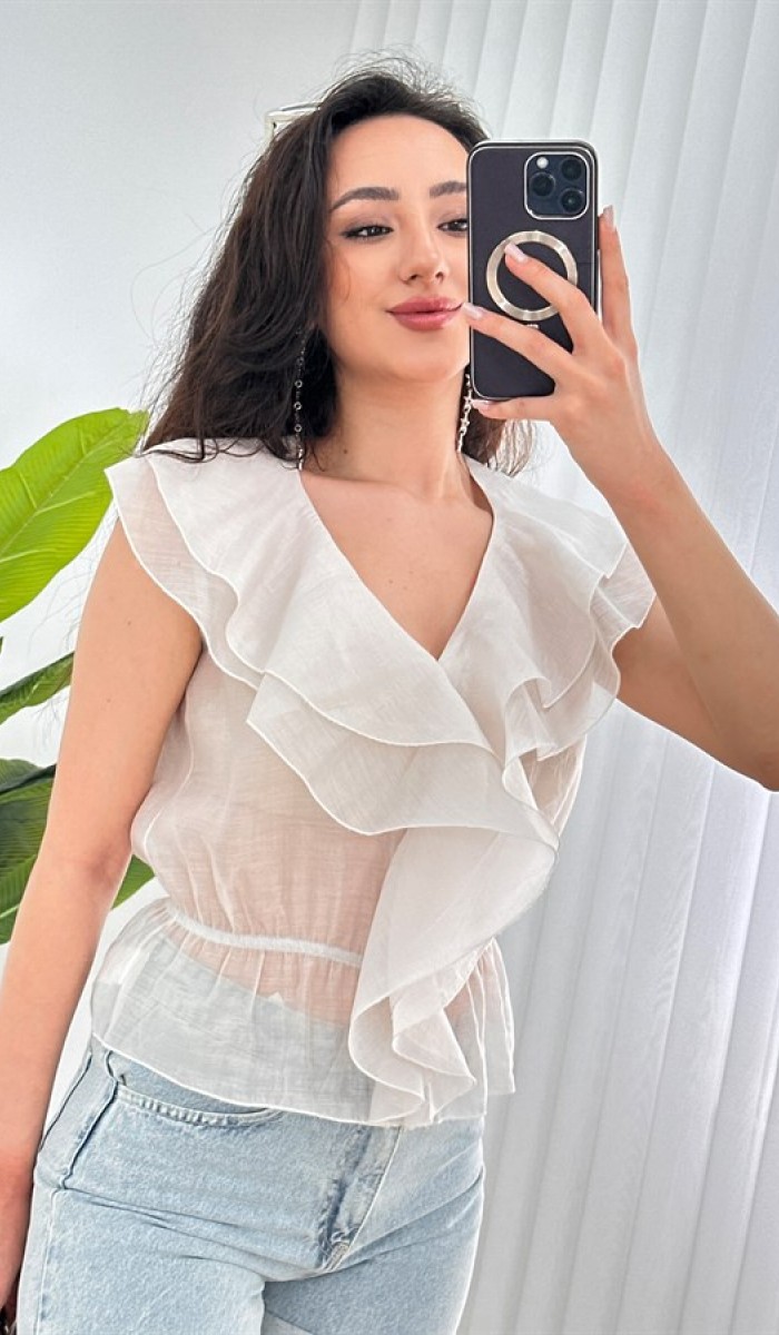 Fırfırlı Beli Lastikli Toptan Taş Bluz Taş
