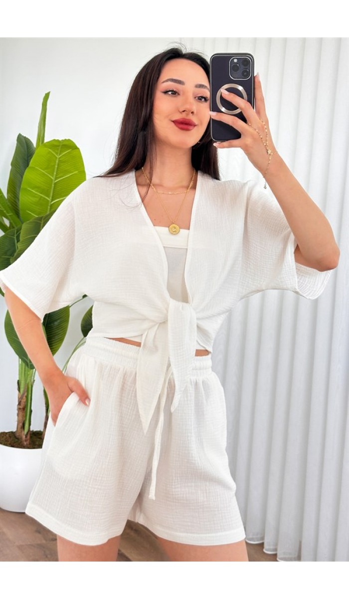 Müslin Önden Bağlamalı Kısa Model Toptan Beyaz Kimono Beyaz Müslin Önden Bağlamalı Kısa Model Toptan Beyaz Kimono Beyaz