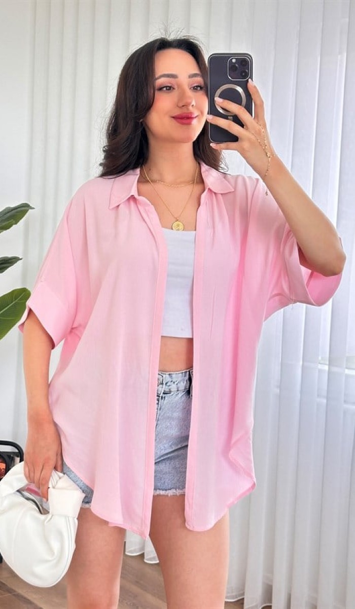 Kısa Kol Basic Kimono Toptan Pembe Bluz Pembe Kısa Kol Basic Kimono Toptan Pembe Bluz Pembe