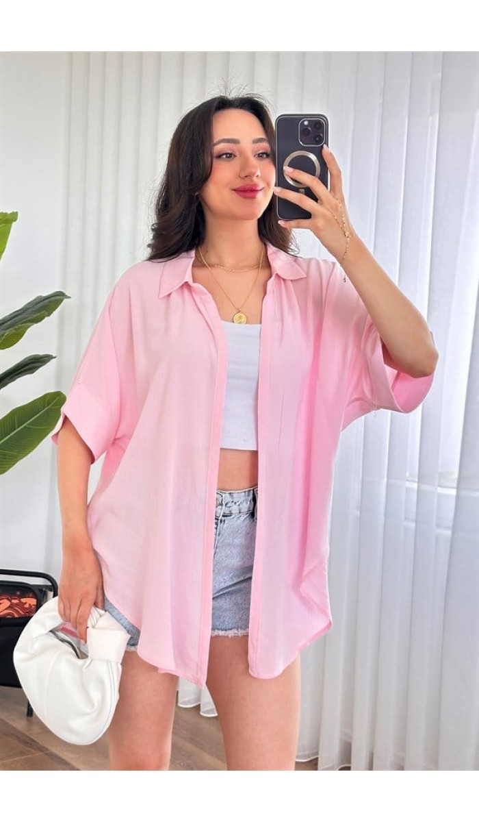 Kısa Kol Basic Kimono Toptan Pembe Bluz Pembe Kısa Kol Basic Kimono Toptan Pembe Bluz Pembe