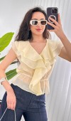 Fırfırlı Beli Lastikli Toptan Sarı Bluz Sarı