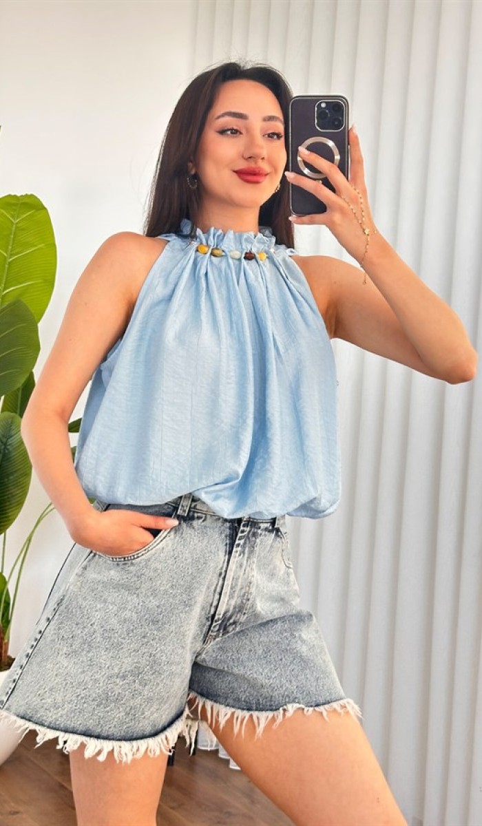 Yakası Boncuklu Balon Model Toptan Bebe Mavisi Bluz Bebe Mavi Yakası Boncuklu Balon Model Toptan Bebe Mavisi Bluz Bebe Mavi