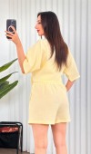 Müslin Önden Bağlamalı Kısa Model Toptan Sarı Kimono Sarı