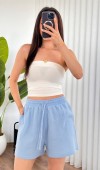 Müslin Cepli Kısa Model Toptan Bebe Mavisi Şort Bebe Mavi