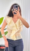 Fırfırlı Beli Lastikli Toptan Sarı Bluz Sarı