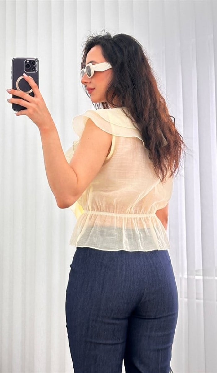 Fırfırlı Beli Lastikli Toptan Sarı Bluz Sarı