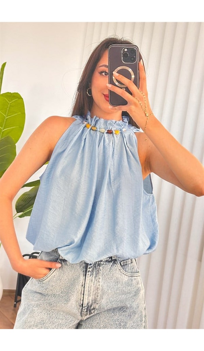 Yakası Boncuklu Balon Model Toptan Bebe Mavisi Bluz Bebe Mavi Yakası Boncuklu Balon Model Toptan Bebe Mavisi Bluz Bebe Mavi