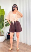 Müslin Önden Bağlamalı Kısa Model Toptan Bej Kimono Bebe Mavi