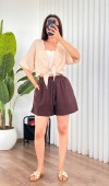 Müslin Önden Bağlamalı Kısa Model Toptan Bej Kimono Bebe Mavi