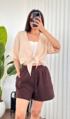 Müslin Önden Bağlamalı Kısa Model Toptan Bej Kimono Bebe Mavi