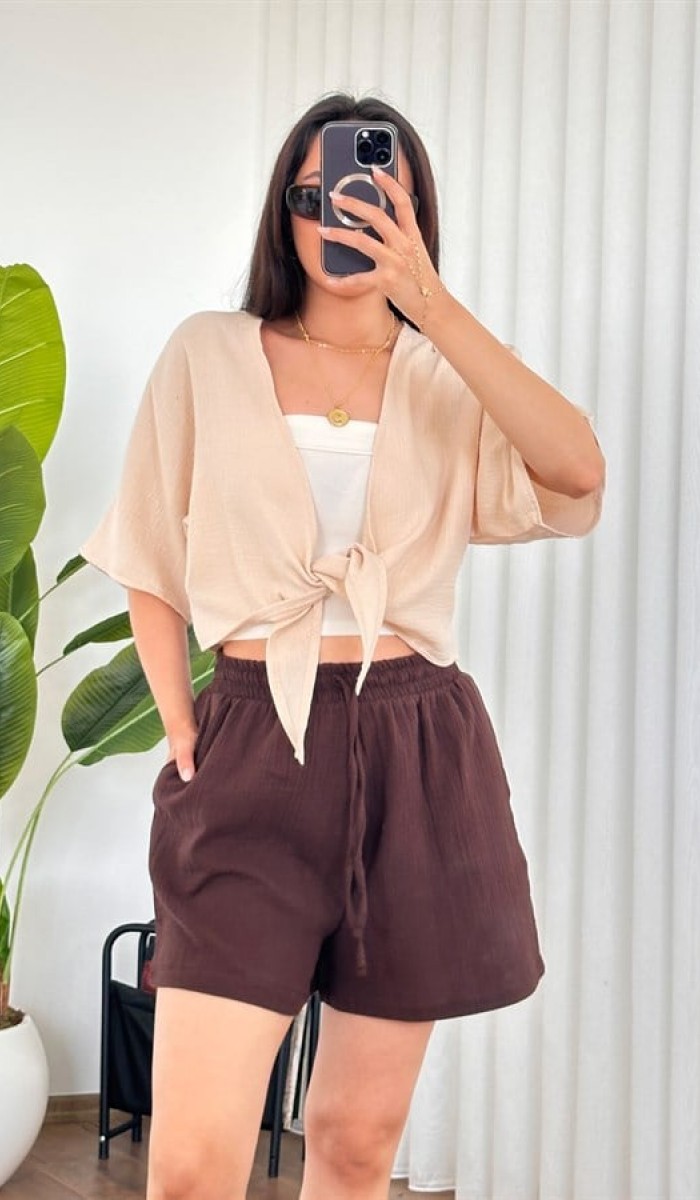 Müslin Önden Bağlamalı Kısa Model Toptan Bej Kimono Bebe Mavi Müslin Önden Bağlamalı Kısa Model Toptan Bej Kimono Bebe Mavi