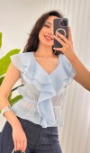 Fırfırlı Beli Lastikli Toptan Bebe Mavisi Bluz Bebe Mavi