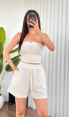 Müslin Cepli Kısa Model Toptan Beyaz Şort Beyaz