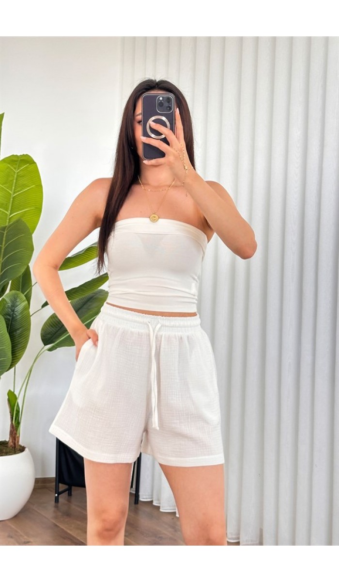 Müslin Cepli Kısa Model Toptan Beyaz Şort Beyaz Müslin Cepli Kısa Model Toptan Beyaz Şort Beyaz