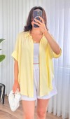 Kısa Kol Basic Kimono Toptan Sarı Bluz Sarı
