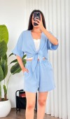 Müslin Önden Bağlamalı Kısa Model Toptan Bebe Mavisi Kimono Bebe Mavi