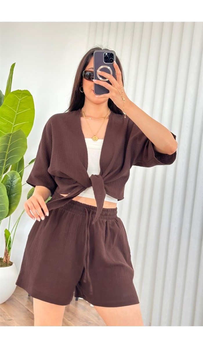 Müslin Cepli Kısa Model Toptan Kahve Şort Kahverengi Müslin Cepli Kısa Model Toptan Kahve Şort Kahverengi