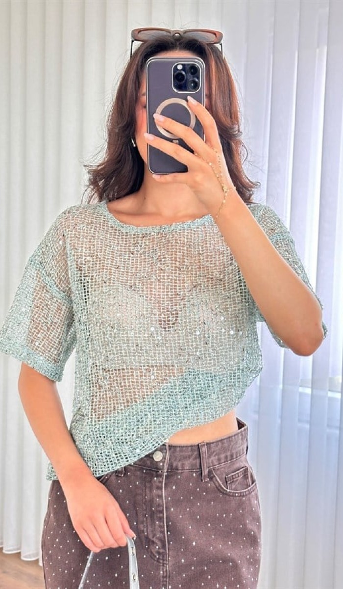 Pul Payet Geçişli Toptan Mint Bluz Mint Yeşili