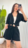 Müslin Önden Bağlamalı Kısa Model Toptan Siyah Kimono Siyah