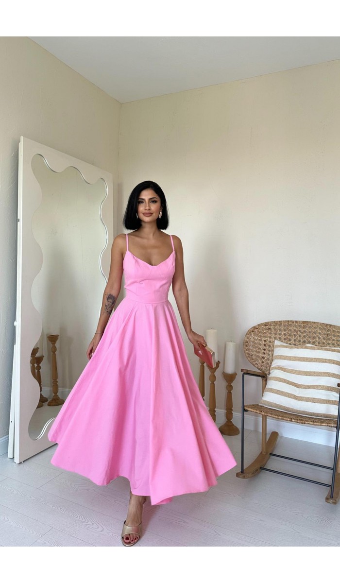 A-Line Askılı Elbise - Pembe
