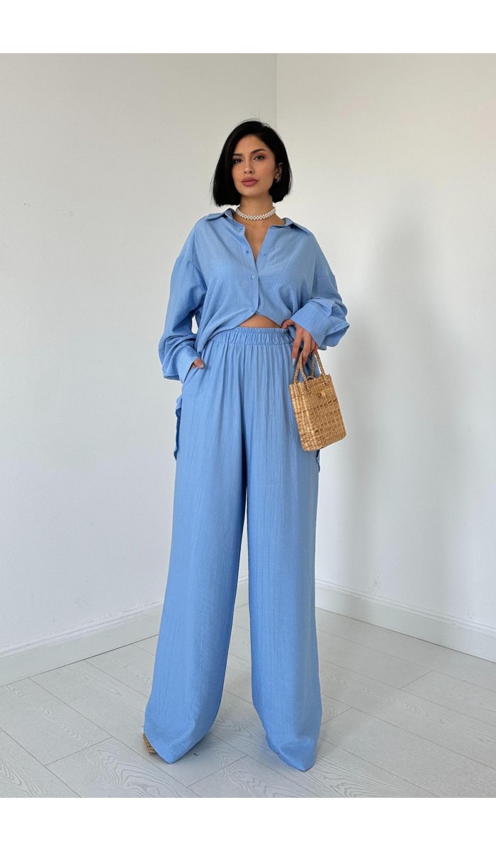 Alice Gömlek Ve Bol Kesim Pantolon Takım - Mavi
