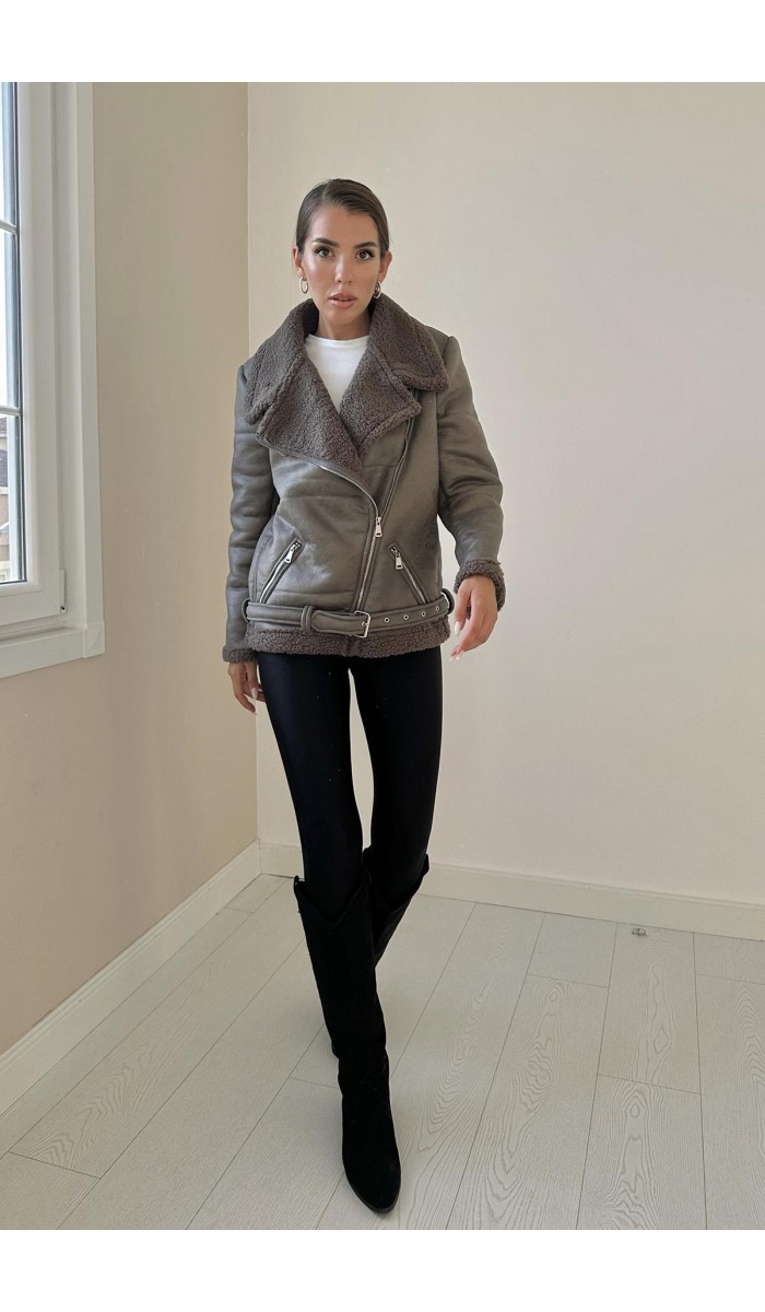 Apoletli Kürklü Ceket - Haki