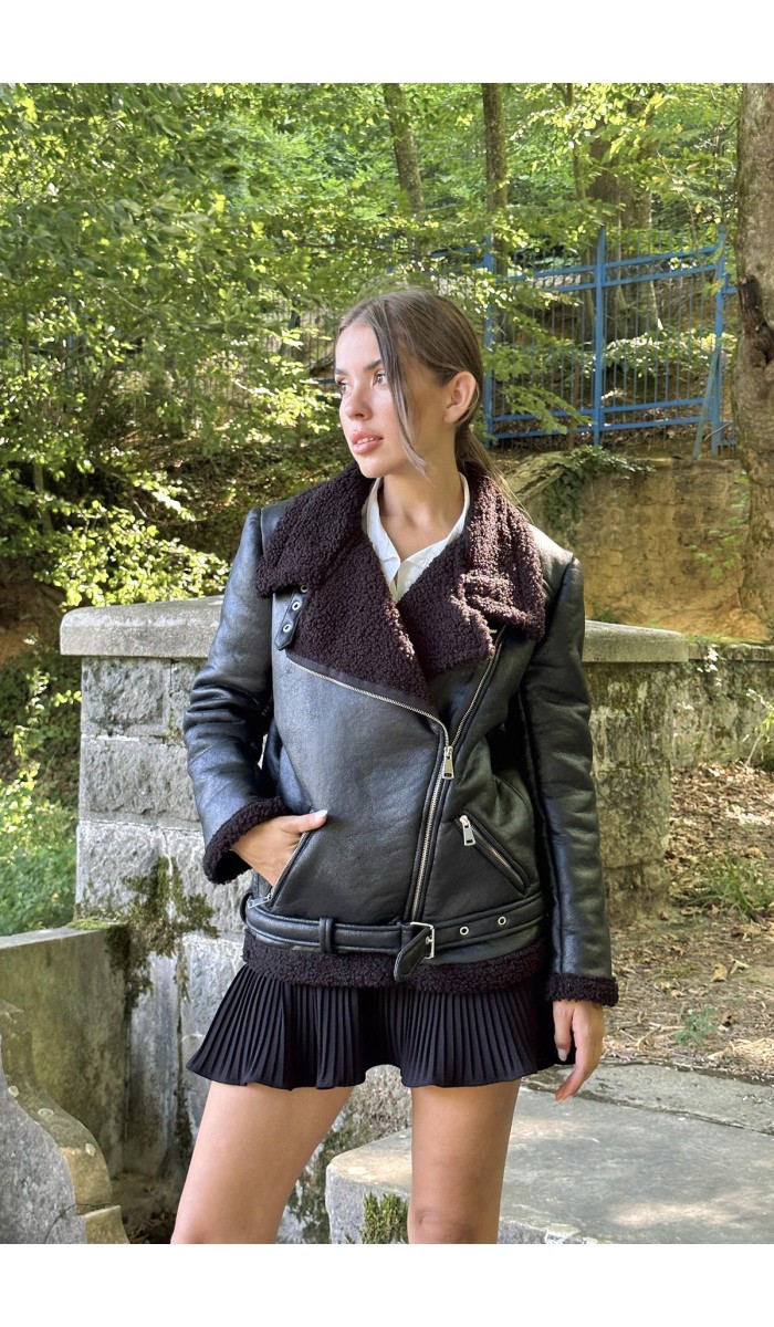 Apoletli Kürklü Ceket - Siyah