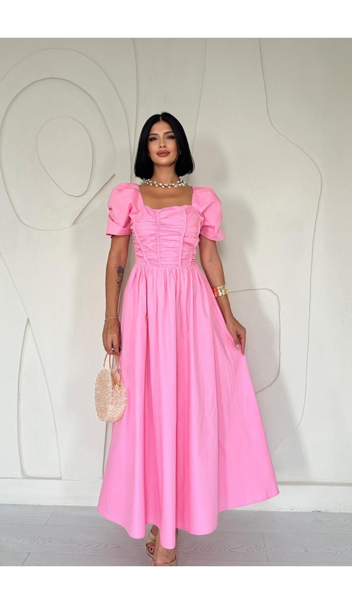 Arkası Gipe Detaylı Elbise - Pembe